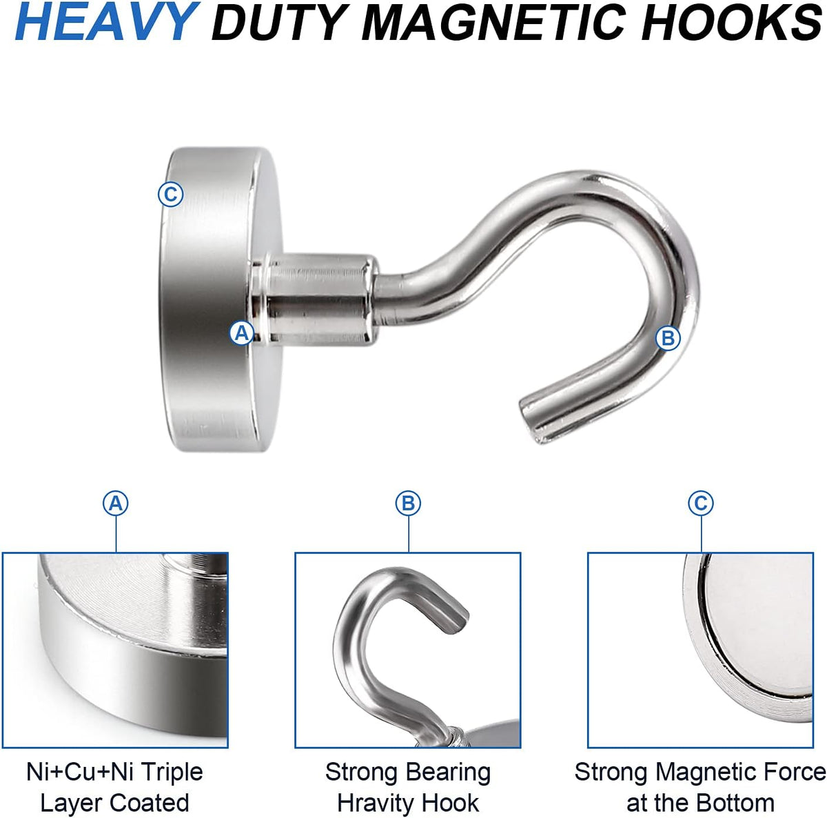 LOVIMAG Magnetic Hooks, 30lbs Cruise Ship Essentials for Travel, Rare Earth Cruise Magnets with Hooks for Cruise Cabins, Strong Magnets for Hanging,Refrigerator,Locker,Curtain and Kitchen etc - 6 Pack