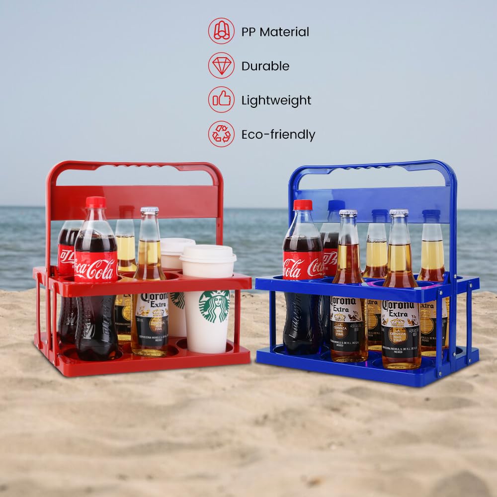 Bodaon 6 Cup Drink Carrier with Handle, Plastic Cup Holders for GrubHub/Doordash Delivery, Reusable Foldable Car Drink Caddy, Leakproof Food Delivery Accessories, 360° Secure Grip, Blue