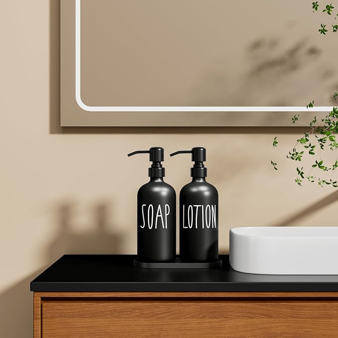 MOMEEMO Black Soap Dispenser Bathroom, Contains Lotion and Hand Soap Dispenser, Suitable for Bathroom Accessories Decor. (Black)