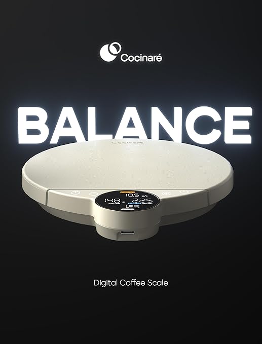 Cocinare Balance Digital Coffee Scale, Precision Control with Three Modes - Brewing Assist, Weighing, Competition, Digital Kitchen Scale for Coffee and Small Goods, Up to 3000g (Vintage White)