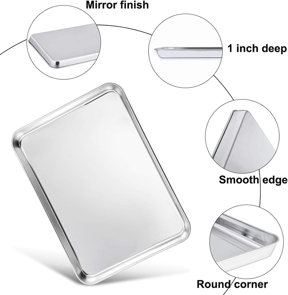 TeamFar Baking Sheet, 17.6’’ x 13’’ x 1’’ Stainless Steel Large Cookie Sheet Half Baking Pans, Non-toxic & Healthy, Easy Clean & Dishwasher Safe, Heavy Duty & Sturdy- Set of 2