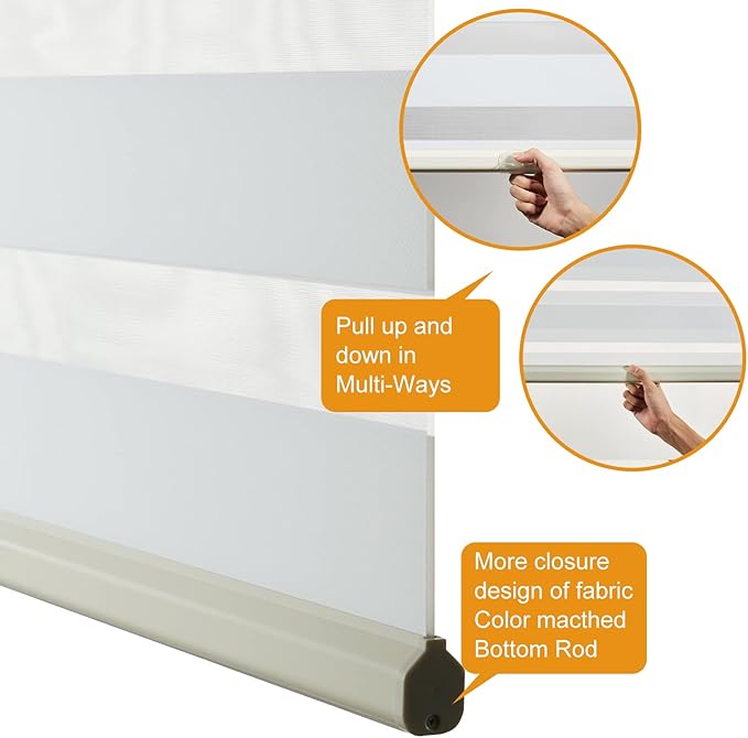 Persilux Cordless Zebra Blinds for Windows (33" W X72 H, Cream) Free-Stop Roller Windows Shades Dual Layer Light Control for Day and Night, Light Filtering Sheer Shades for Home, Easy to Install