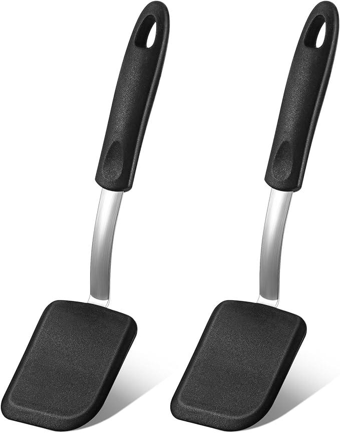 Silicone Cookie Spatula Turner 2 Pack Mini Brownie Spatula Flexible Kitchen Small Silicone Turner for Nonstick Cookware Heat Resistant No Scratch Flipper for Egg Pancake(Black)