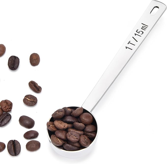 Long Handle Coffee Scoop: 18/8 Stainless Steel 5.64 Inch 1 Tablespoon Metal Measuring Spoon Tbsp Scoop for Coffee Beans, Grounds Coffee, Coffee Powder, Tea, Tall Jars (1Tbsp/15ml)