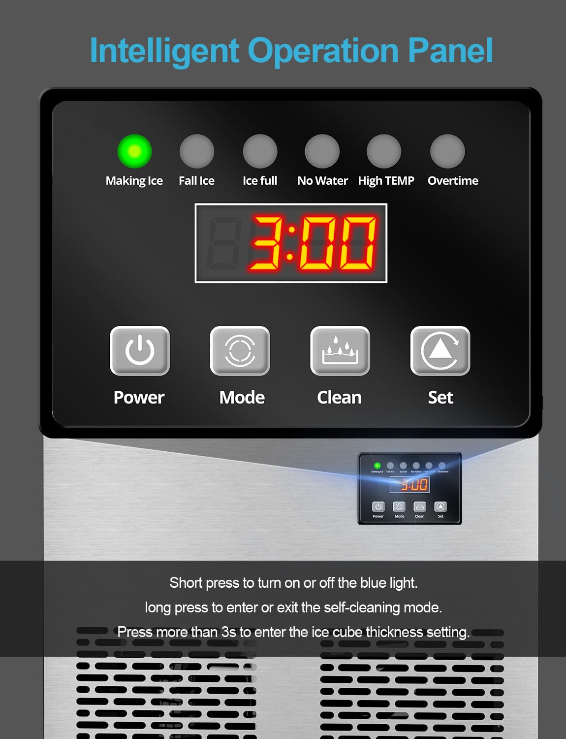 Commercial Ice Maker Machine, 150 lbs/24H, Under Counter Ice Machine, Stainless Steel Freestanding Ice Makers for Home Bar Restaurant Outdoor, Self-Cleaning, 45Pcs Ice Cubes 6Mins