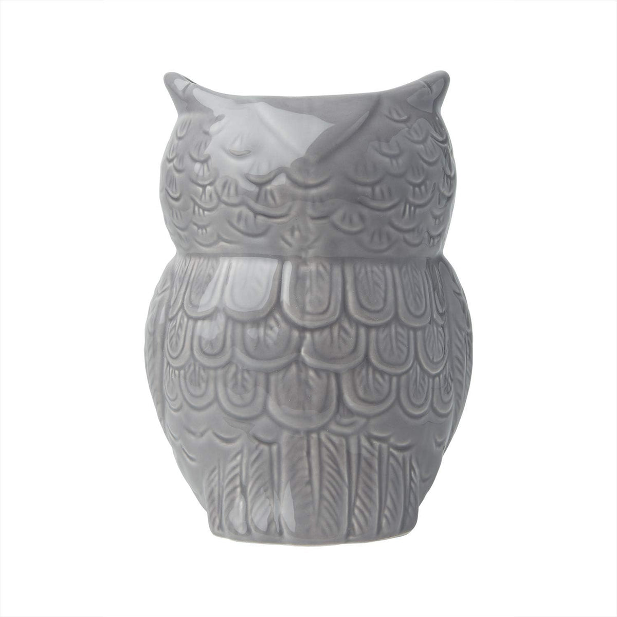 Owl Utensil Holder Decorative Ceramic Cookware Crock & Organizer, in Lovely Grey Color - Utensil Caddy and Perfect Kitchen Ceramic Decor Gift - 5" L x 7" H x 4" W