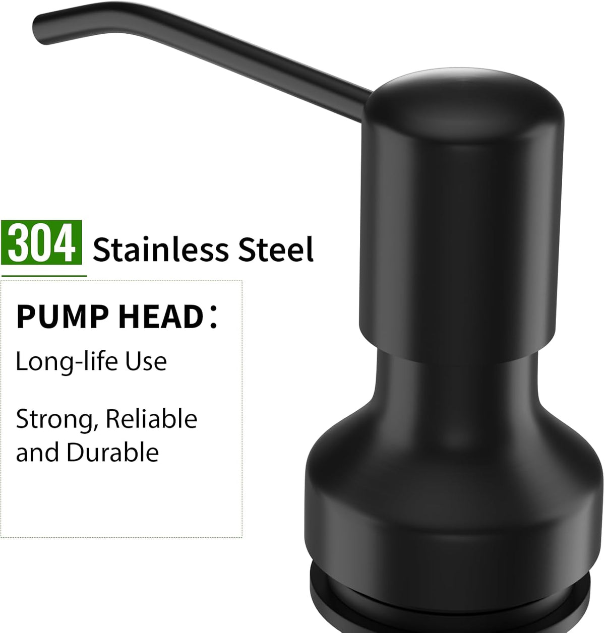 Soap Dispenser for Kitchen Sink, Kitchen Sink Soap Dispenser with 17 OZ Bottle, Refill from The Top Bar, Longer Threaded Shaft Shank, Wide Pump Head Base (Black)