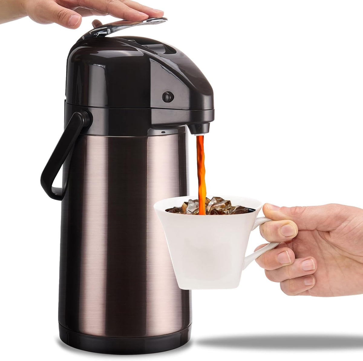 PARACITY Upgraded Airpot Coffee Carafe with Double Pump 84oz/2.5L Stainless Steel Drink Dispenser for Hot/Cold Beverage with Lazy Susan Base, Coffee Termos Para Cafe for Hot Cocoa for Parties