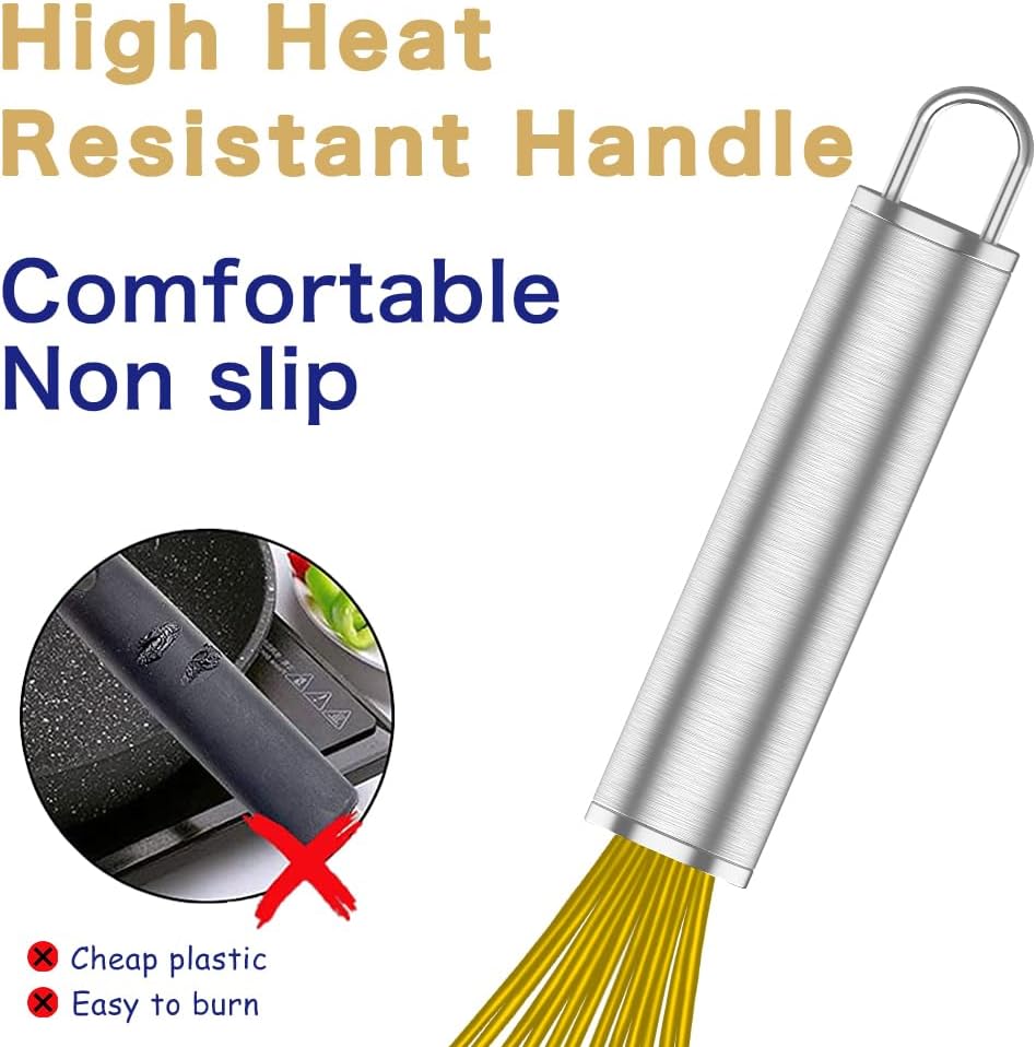 Yellow Silicone Whisk, Professional Whisks For Cooking Non-Scratch, Stainless Steel & Silicone Wisk, Plastic Rubber Whisk Tool For Nonstick Cookware Pans, Silicon Wisks Set of 3.