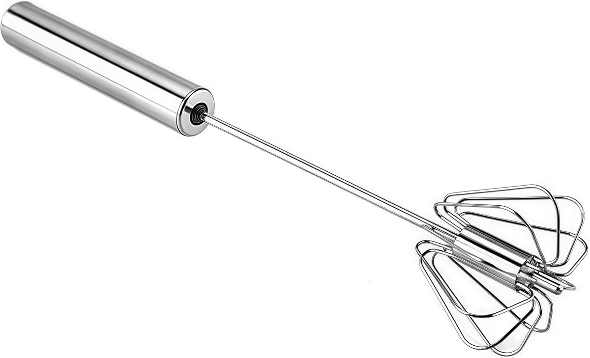 Stainless Steel Egg Whisk, Hand Push Rotary Whisk Blender, Versatile Milk Frother, Hand Push Mixer Stirrer for Blending, Whisking, Beating & Stirring (12in)