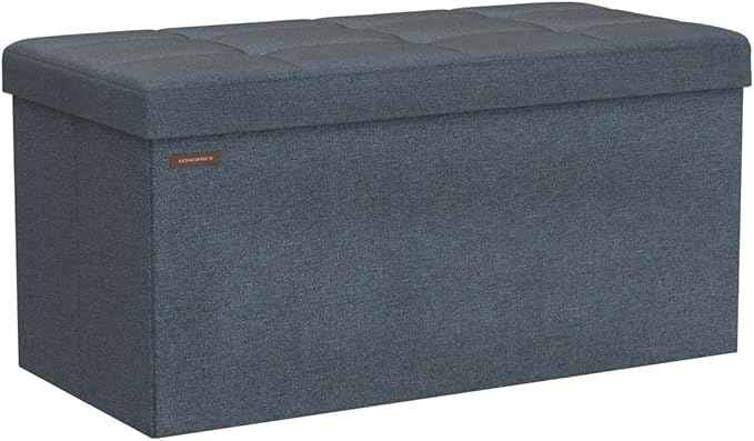 SONGMICS Mazie Collection - 30 Inches Folding Storage Ottoman Bench, Ottoman Foot Rest, End of Bed Bench, Storage Chest, Load 660 lb, for Living Room, Bedroom, Entryway, Misty Blue ULSF047Q01
