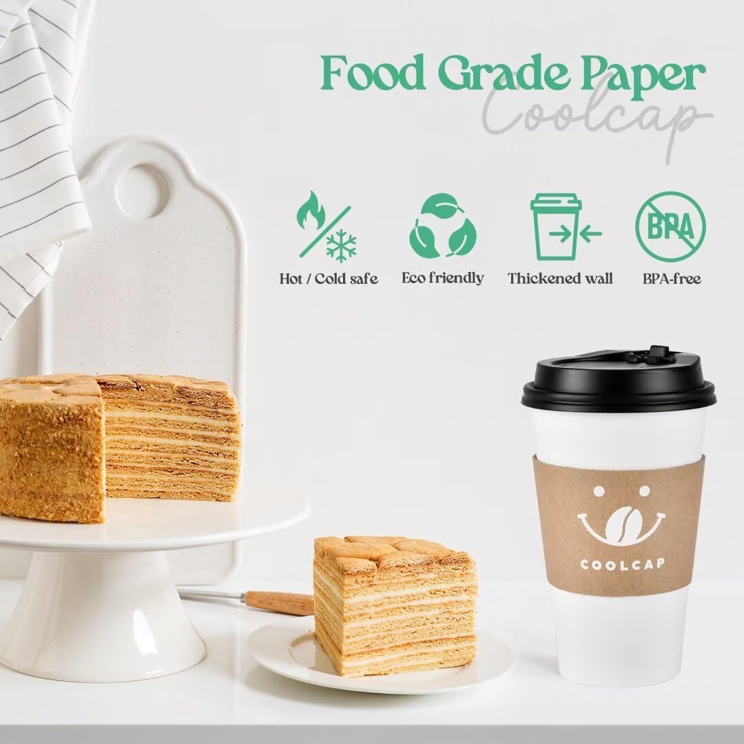 100 Pack 12oz Disposable Coffee Cups with Lids and Sleeves, To Go Paper Cups for Hot & Cold Beverages