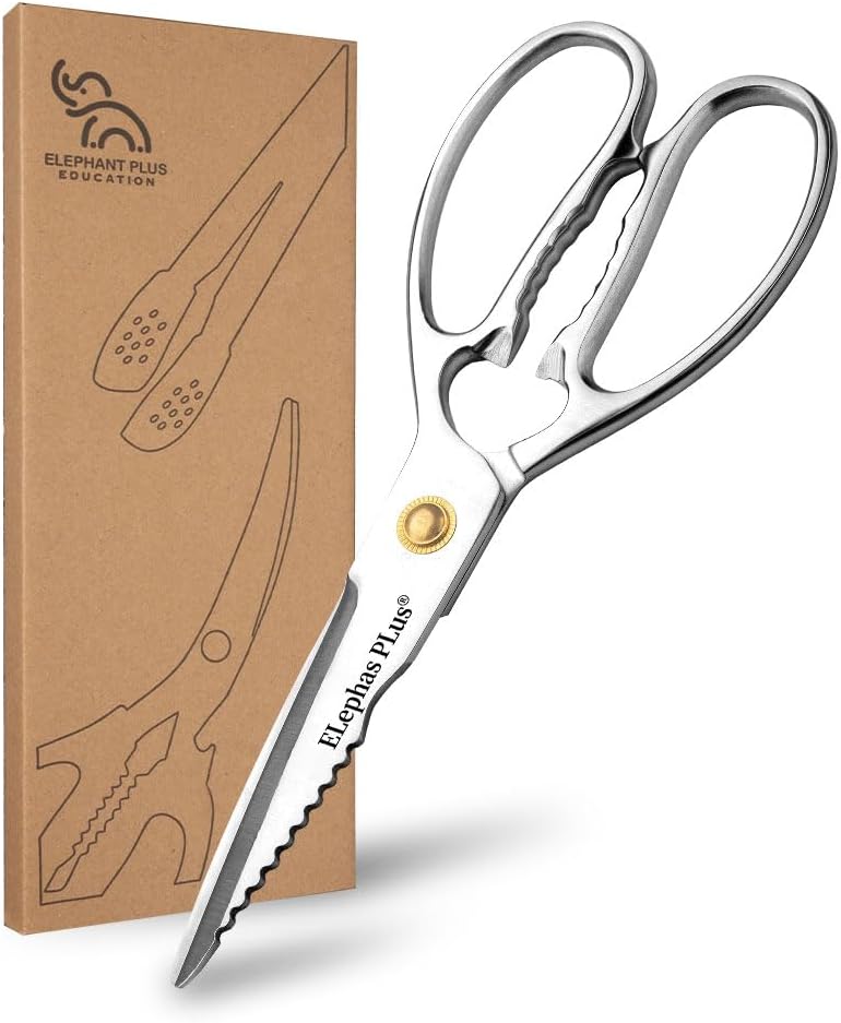 Professional Kitchen Scissors - Heavy Duty Food Scissors - Stainless Steel Utility Shears - Cutting Tools for Vegetables, Meat, Fish & Pizza