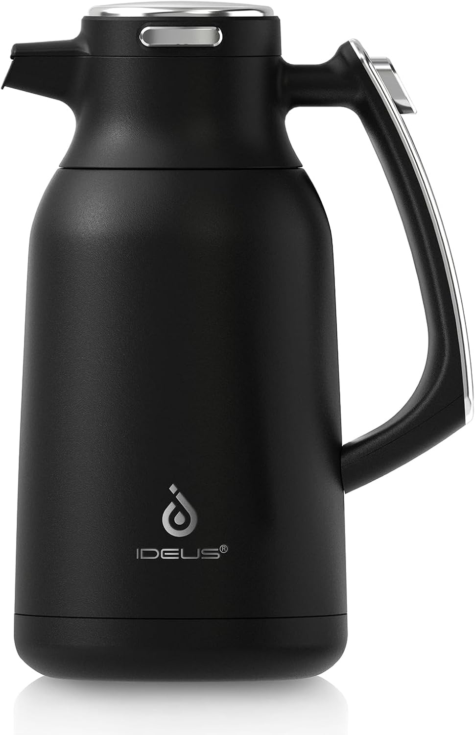 IDEUS Thermal Coffee Carafe 68oz (2,000ml), Stainless Steel Double Wall Insulated Vacuum Flask, Water Jug Coffee Server and Beverage Dispenser, Heat and Cold Retention (Black-Silver, 68oz (2,000ml))