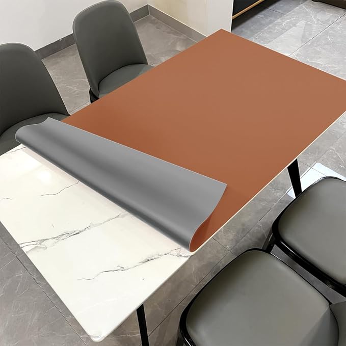 Leather Table Cover,1.8mm Thick,42x84 Inch Table Protector,Table Protector for Dining Room Table,Dining Table Cover,Dining Table Pads.(Brown+Gray,42x84)