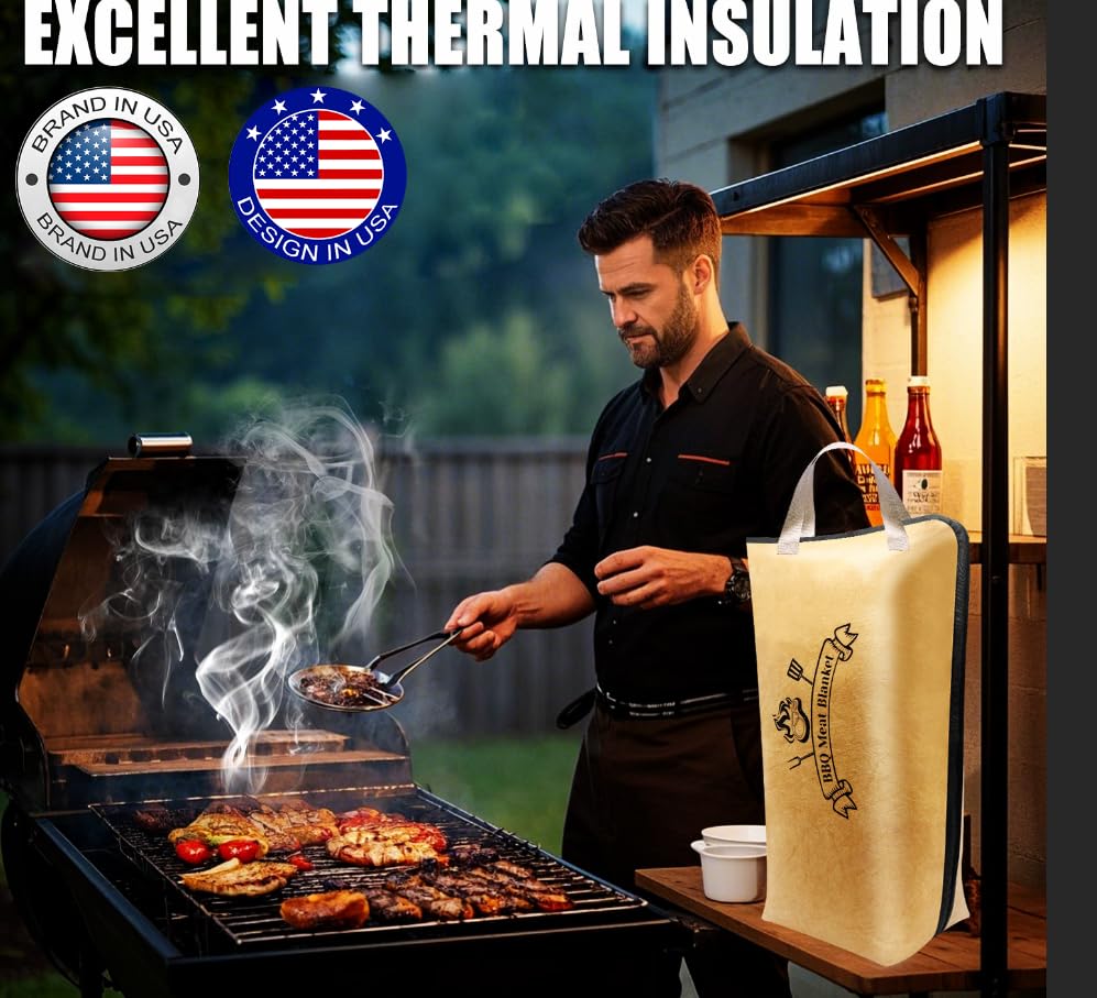 BBQ Blanket for Resting Meat,Design in USA- Meat Resting Bag for BBQ Grill & Smoking - Insulated Waterproof Reusable Thermal Blanket for Turkey, Beef, Pork Ribs - Gift for Men