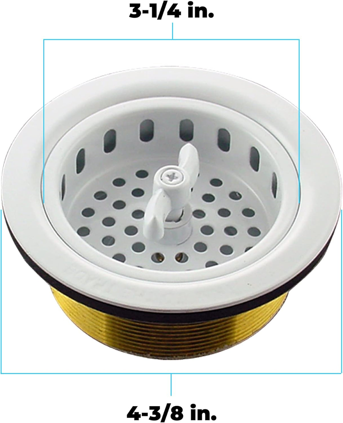 Mr. Scrappy 3.5" Sink Drain Assembly with Twist Lock Basket Strainer, Solid Brass, White