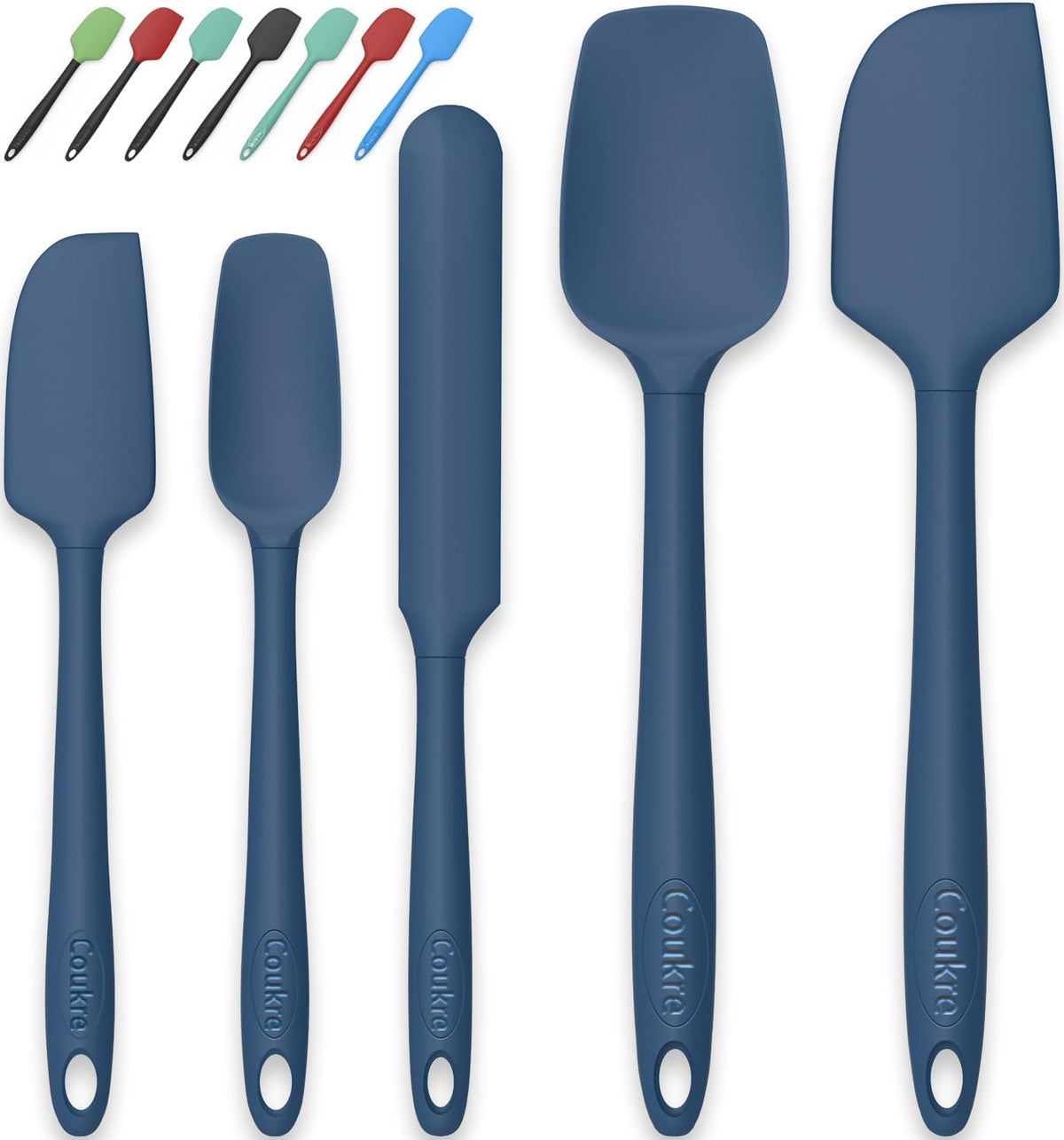Coukre Silicone Spatula Set of 5,High Temperature Resistant, Food Grade Silicone, Dishwasher Safe, for Baking, Cooking (Pure Dark Blue)