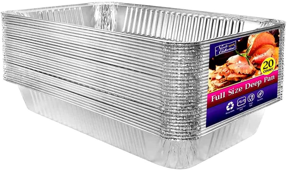 Aluminum Deep Foil Pans Full Size, Large Disposable Roasting & Baking Pan, 21"x13" (20 Pack) Extra Heavy Duty Chafing Trays for Hotels, Restaurants, Caterers, Steam Table, Buffets & Bakeware