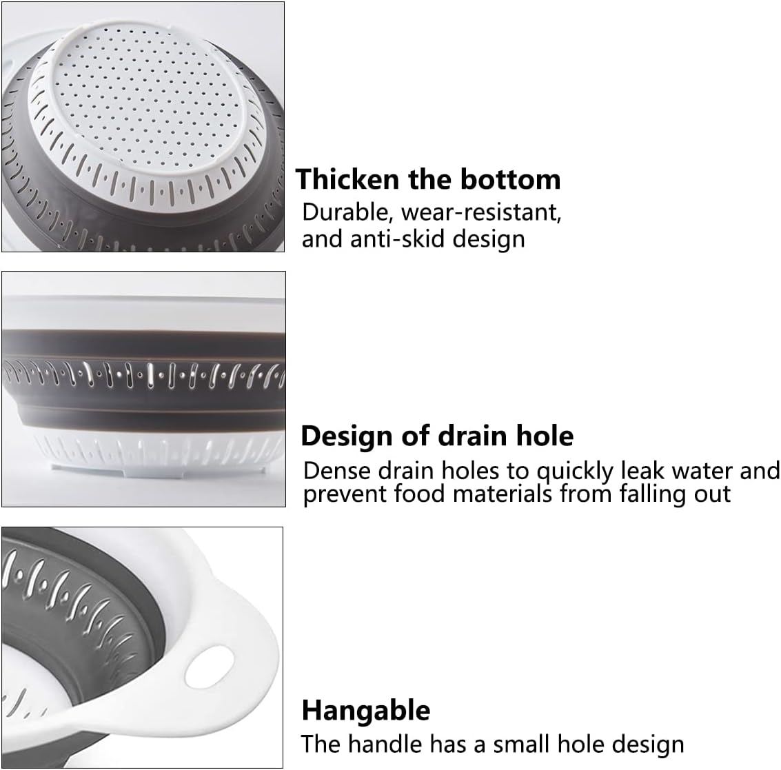 Collapsible Colander and Strainer,Silicone Strainer Colanders & Food Strainers,for Vegetable and Fruit, Kitchen Essentials (3, Green, 1.3L+2.1L+2.5L)