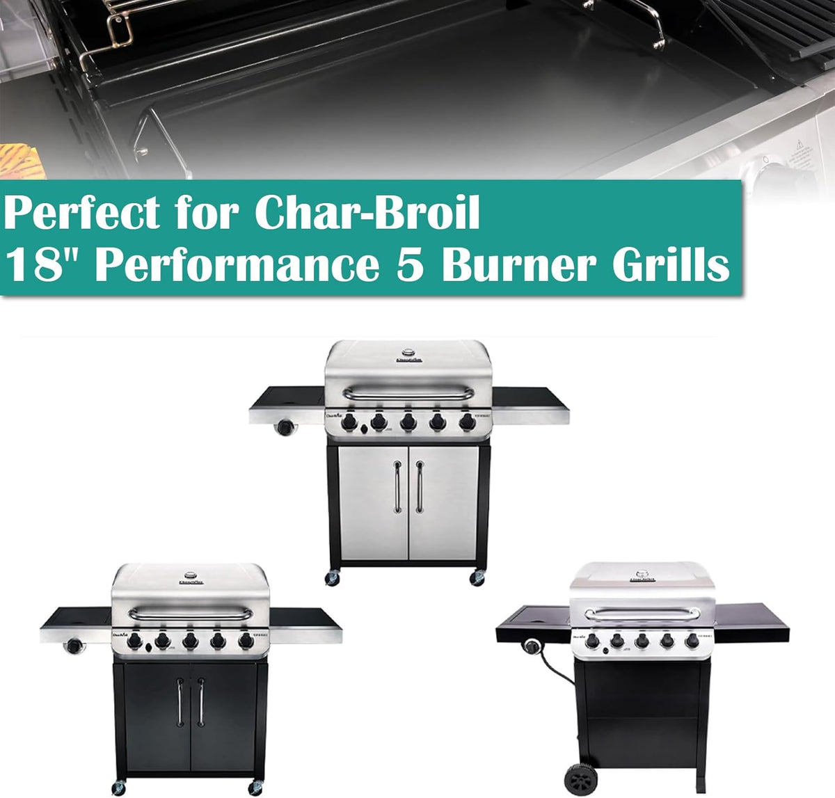 Full Size Griddle Inserts for Char-Broil Performance 5 Burner Series, Flat Top Griddle for Charbroil 463275517 463275717 463372017 463243518 463243519 Grill, Replace for G470-0002-W1 G470-0003-W1