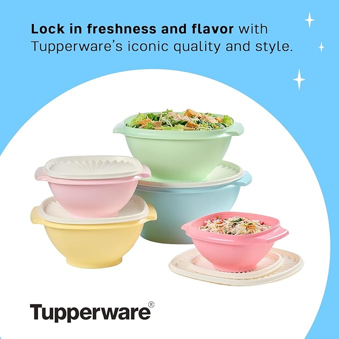 Tupperware Heritage Collection, 10 Piece Food Storage Container Set in Vintage Colors, Dishwasher Safe and BPA Free (5 Bowls, 5 Lids)