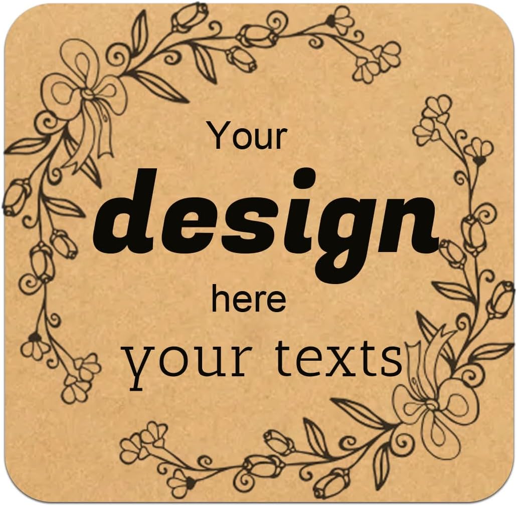 Custom Stickers Personalized Square Kraft Paper Sticker Customizable Floral Wreath Labels, Stickers for Mason Jars, Wedding Favors, Gift Tags, Party Packaging (Style 4)