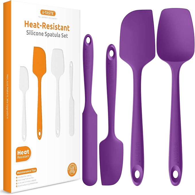 Heat Resistant Silicone Spatula Set: U-Taste 600ºF High Temp Seamless Food Grade Utensil, Flexible Rubber Silicon Kitchen Cooking Mixing Baking Scraper for Nonstick Cookware Set of 4 (Purple)