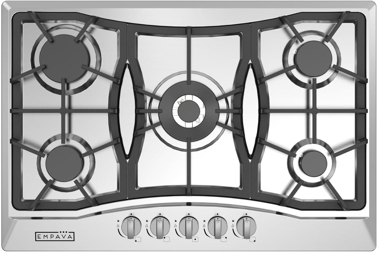 Empava 30" Gas Cooktop with 5 Italy Sabaf Sealed Burners, NG/LPG Convertible, Stainless Steel in Black Model 2020