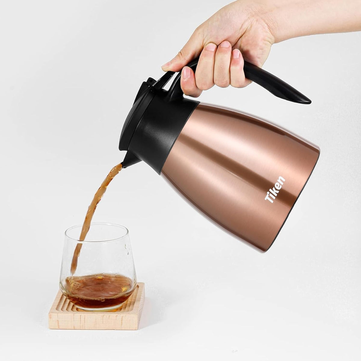 Tiken 34 Oz Thermal Coffee Carafe, Stainless Steel Insulated Vacuum Coffee Carafes For Keeping Hot, 1 Liter Beverage Dispenser (Copper)