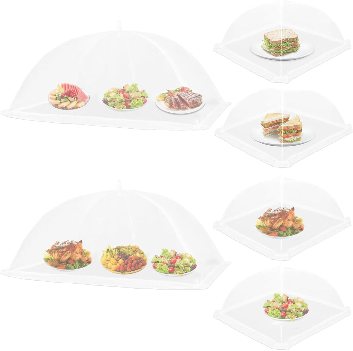 6 Pack Food Covers for Outside Mesh, 2 XL 40x25 inch + 4 L 17x17 inch Popup Foldable Outdoor Food Tents, Screen Net to Keep Bugs Flies Away for Picnic BBQ Camping Party Supplies