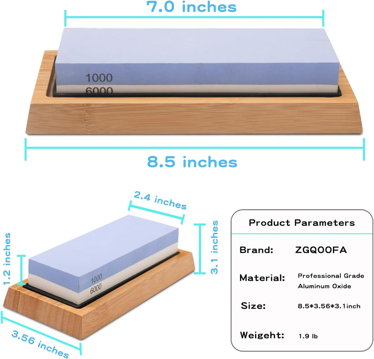 Whetstone Knife Sharpening Stone Kit - Double Sided Whetstone Knife Sharpener 1000/6000 Grit, Professional Honing Sharpening Stone Set With Slip-Resistant Bamboo Base and Angle Guide