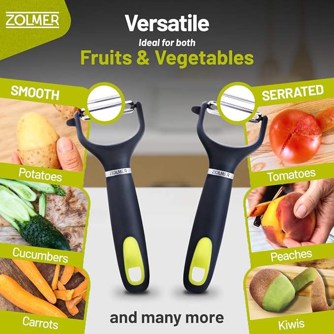 Professional Peelers for kitchen with Smooth Blades - Extra Sharp Vegetable Peelers stainless steel with Y Ergonomic Handle - Dishwasher Safe - Potato peeler hand