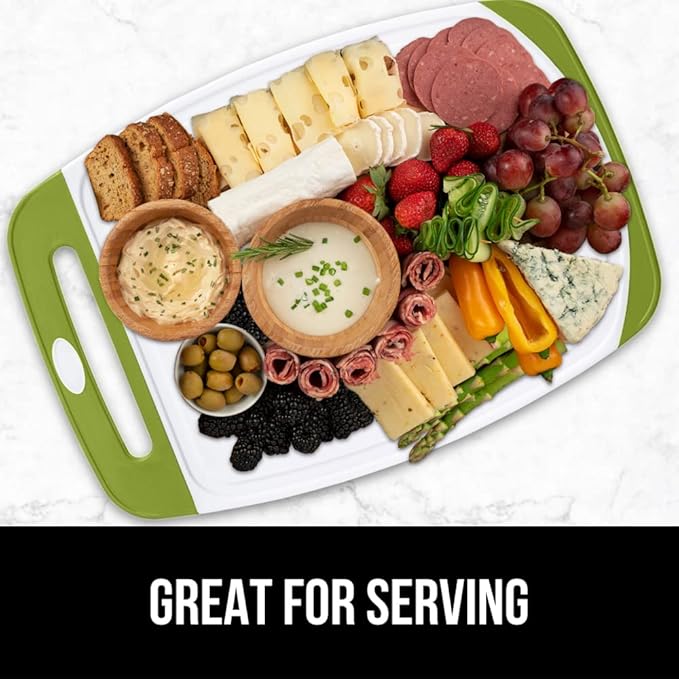 GORILLA GRIP BPA-Free Reversible Kitchen Cutting Board Set of 3 US Designed, Nonporous, Juice Grooves Catch Liquid, Slip Resistant Border, Dishwasher Safe Large Food Chopping Boards, Lime Orange Lemon