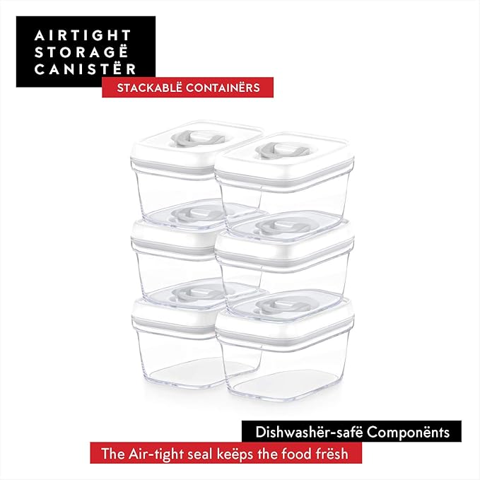 DWËLLZA KITCHEN Airtight Food Storage Containers with Lids – 6 Pieces All Same Size - Pantry Container for Spices, Candy, Nuts, Coffee and Tea, Clear Plastic BPA-Free, Keeps Food Fresh & Dry