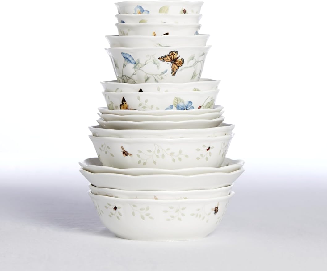 Lenox Pasta Bowl, 20oz Butterfly Meadow Pasta Bowl 1-Piece, Service For 1, Porcelain, White Serving Bowls, Wide, Shallow, Lenox Butterfly Meadow Collection, Dishwasher & Microwave Safe (White 1-Piece)