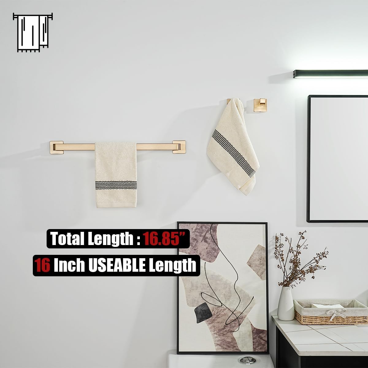 JQK Champagne Bronze Towel Bar, 16 Inch 304 Stainless Steel Thicken 0.8mm Towel Rack Bathroom, Towel Holder Wall Mount, Total Length 18.41 Inch, TB250L16-CB