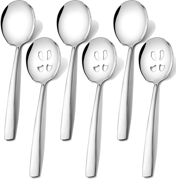 Extra Large Serving Spoons Set 11.7-Inch Serving Slotted Spoon x 3 Serving Spoon x 3, 18/8 Stainless Steel Big Serving Utensil for Buffet, Parties, Catering - Dishwasher Safe(6-Pack, Silver)