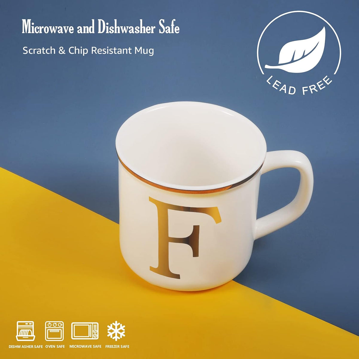 Miicol Ceramic Coffee Mug 16 oz, Monogram Coffee Cup, Golden Initial Tea Mug, Personalized Tea Cup, Unique Gift, Large Mug for Home, Office, Letter F