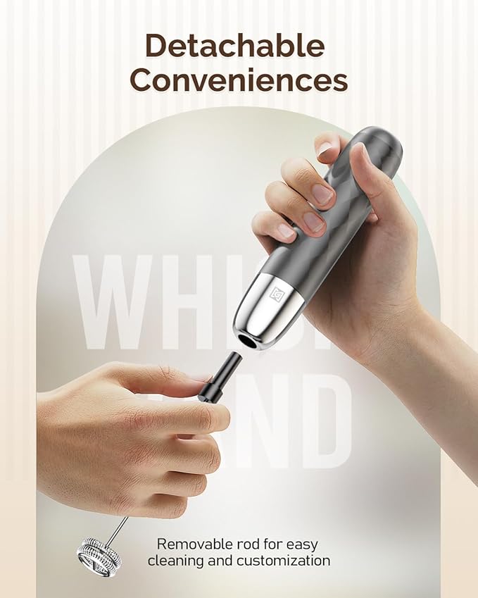 Maestri House Rechargeable Milk Frother, LunaFro Mini Handheld Electric Foam Maker Detachable Stainless Steel Whisk Drink Mixer Foamer Mini Blender for Matcha, Lattes, Cappuccino, No Stand
