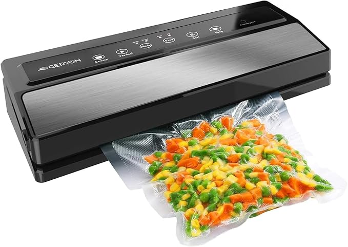 GERYON Vacuum Sealer, Vacuum Sealer Machine for Food Storage with Sealer Bags & Roll, Automatic Food Sealer for Sous Vide, Compact Design, LED Lights, Easy to Clean, Dry & Moist Modes (Silver)