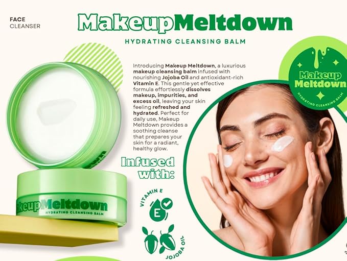 Makeup Meltdown Cleansing Balm – Hydrating Makeup Remover for Face and Eyes – Jojoba Oil and Vitamin E – Gentle Balm to Oil Cleanser for All Skin Types – 3.5 oz
