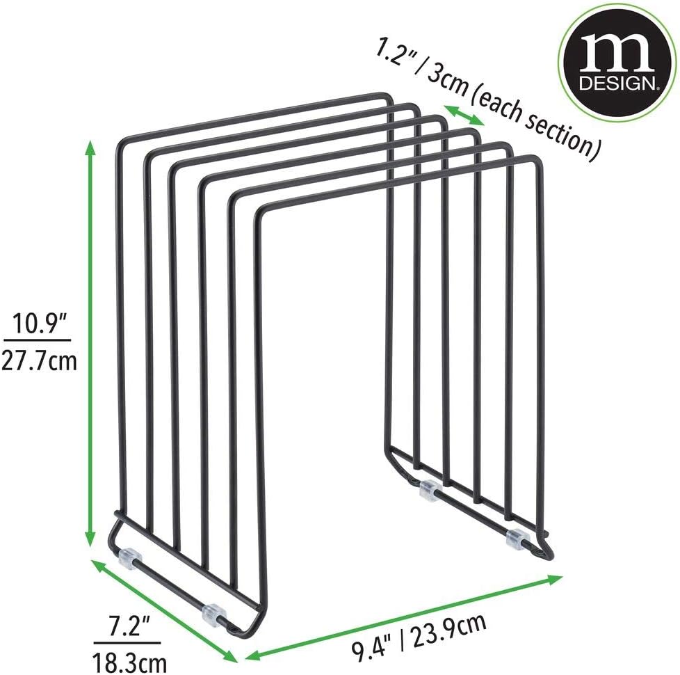 mDesign Pot Lid and Pan Rack — Metal Wire Rack for Cabinets, Pantries or Kitchen Surfaces — Freestanding Pan Stand with 5 Slots for Pans, Pots, Lids and Crockery — Black