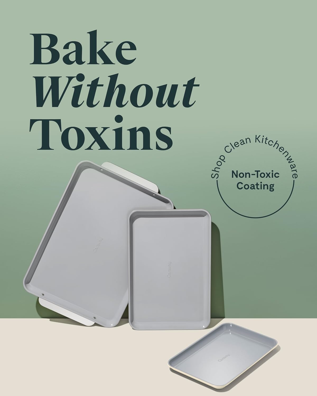 Caraway Non-Stick Ceramic Baking Sheet Trio - Naturally Slick Ceramic Coating - Non-Toxic, PTFE & PFOA Free - 18 x 13" Large, 15 x 10" Medium, & 9" x 13" Small - Sage