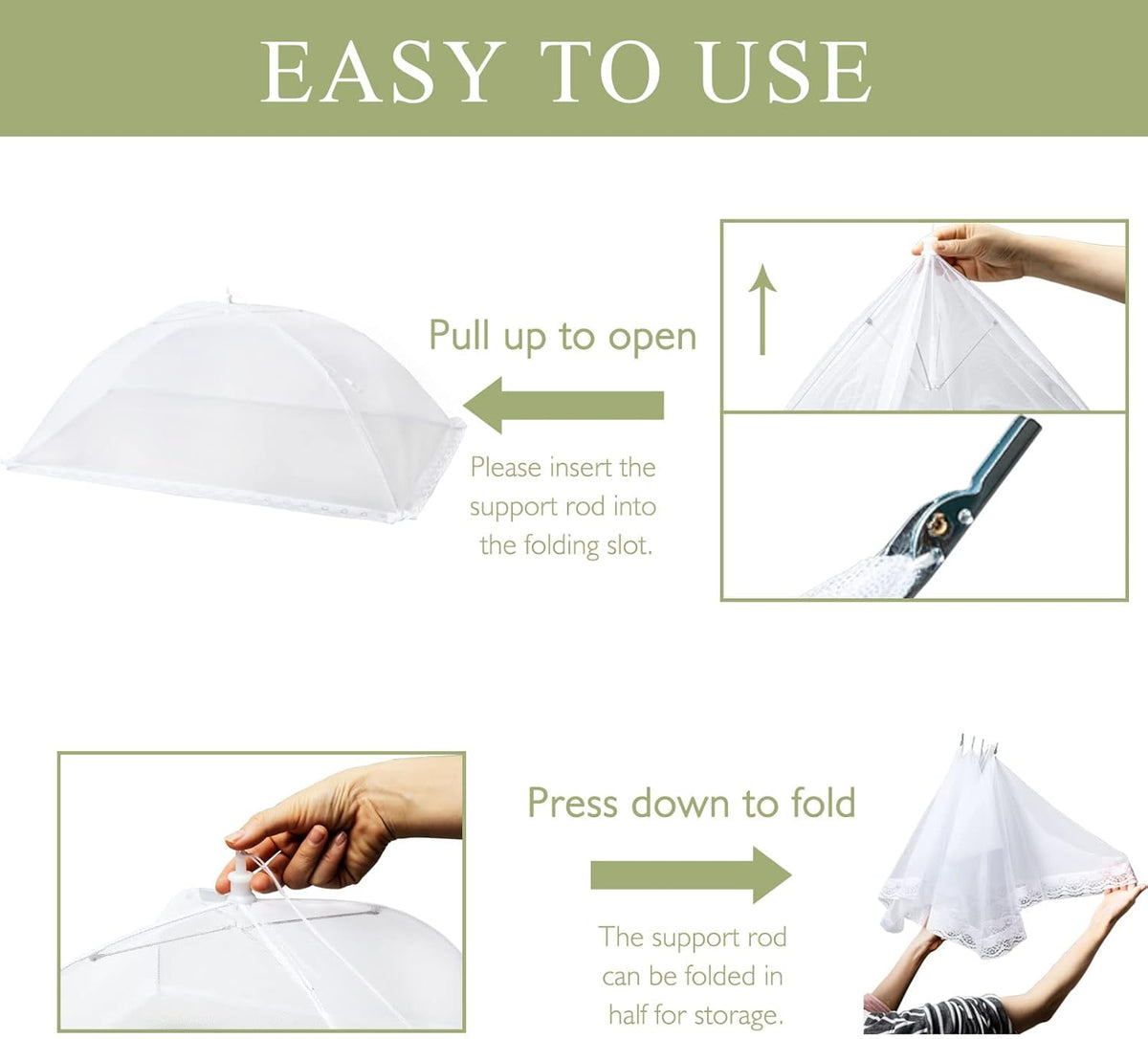 Food Covers Food Tent for Outside Mesh to Keep Bugs away, 2 Extra Large Size (40” x 24”) Reusable Collapsible Food Nets including Carry Bag,Ideal for Picnic Party BBQ Wedding Fruit