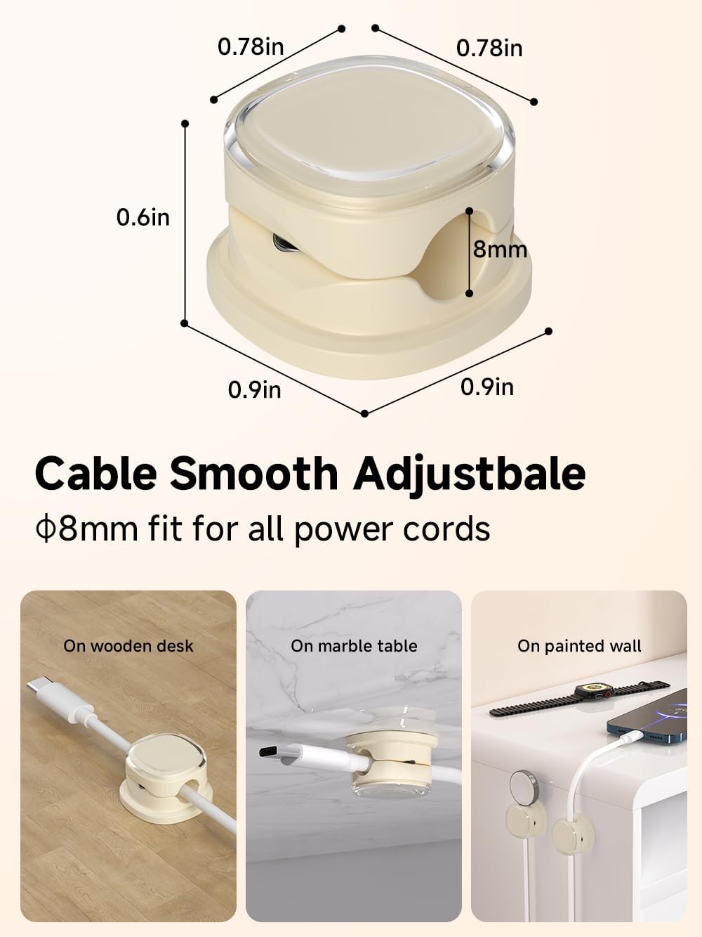 Magnetic Cable Clips, Adjustable Cord Holder Management, Adhesive Wire Keeper Organizer for Home Office Desk Phone PC Car Wall Desktop Nightstand Appliance (9-PCS Apricot)