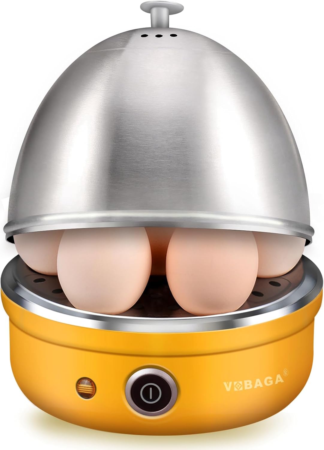 VOBAGA Electric Egg Cooker, Rapid Egg Boiler with Auto Shut Off for Soft, Medium, Hard Boiled, Steamed Eggs, Vegetables and Dumplings, Stainless Steel Tray with 7-Egg Capacity (Yellow)