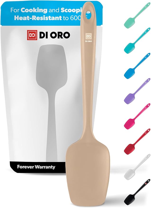 DI ORO Silicone Spoon Spatula - 600°F Heat-Resistant Large Silicone Spoonula Scraper - BPA Free Nonstick Cookware Safe Rubber Kitchen Utensil for Baking, Cooking, & Mixing - Dishwasher Safe (Clay)