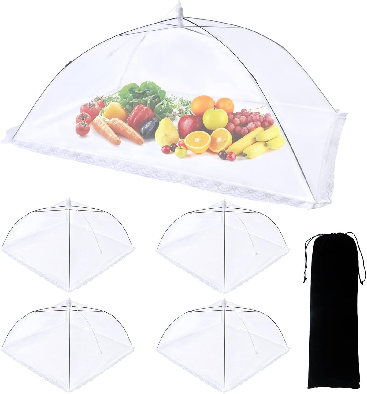 ZMCINER 5 Pack Food Tents Food Covers for Outdoors Mesh Screen Include 1 Extra Large (40"X 24") & 4 Standard (17"X 17") Collapsible and Reusable Mesh Food Covers for Outside, Fruit Cover