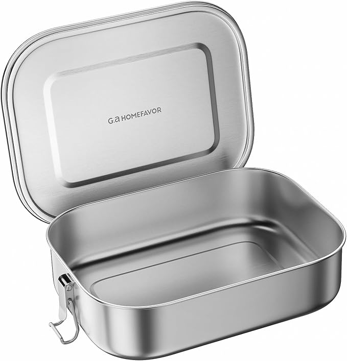 G.a HOMEFAVOR Stainless Steel Bento Lunch Box - Leak-Proof Metal Bento Box, Large Food Container with Lock Clips, Snack Container, Dishwasher Safe, 1400 ml/47 oz
